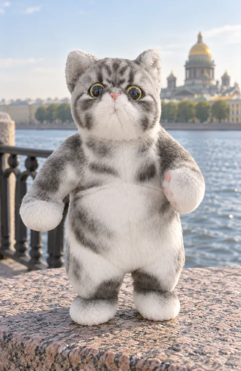 Плюшевый полосатый кот